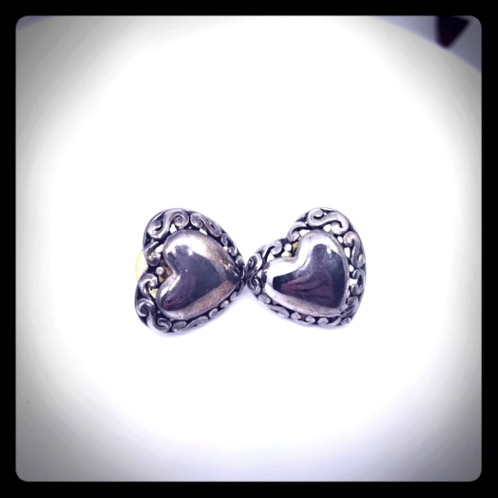 VINTAGE SILVER HEART BUTTON EARRINGS